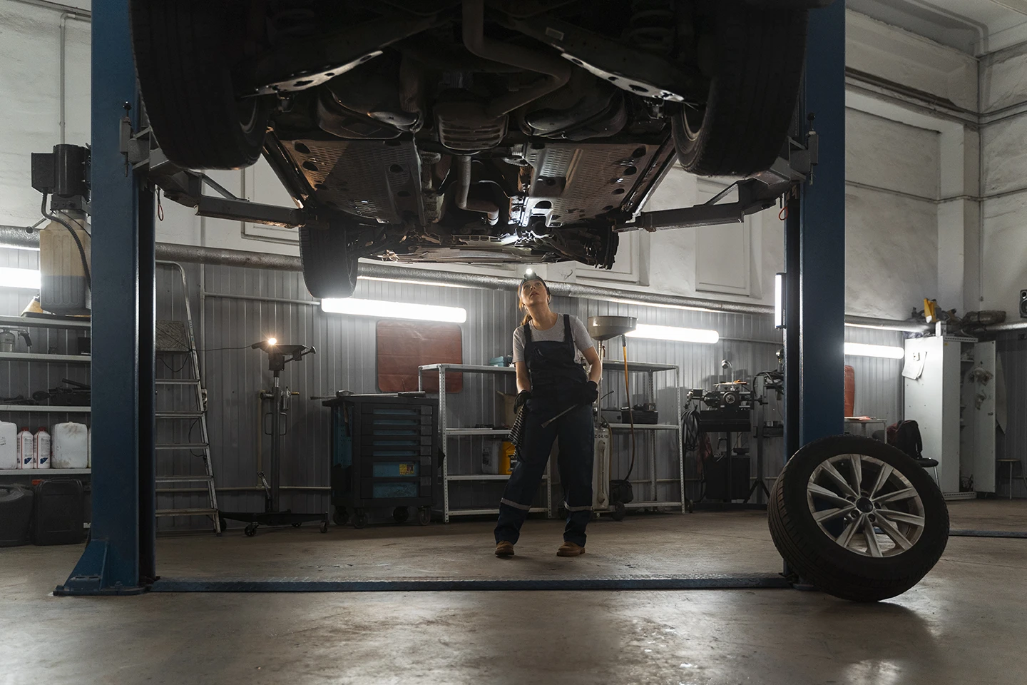 female auto repairer working shop car kopie